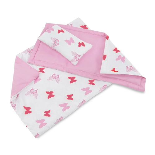 18 Inch Doll Bed with Matching Doll PJs Pajamas and 3 Piece Reversible Doll Bedding Set B3511