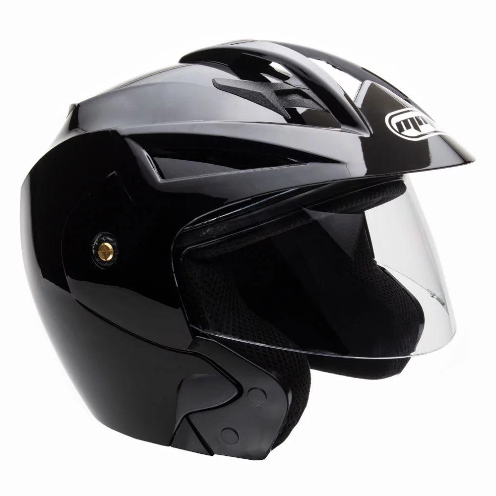 Open Face Helmet DOT Flip Up Shield Gloss Black Medium T6115