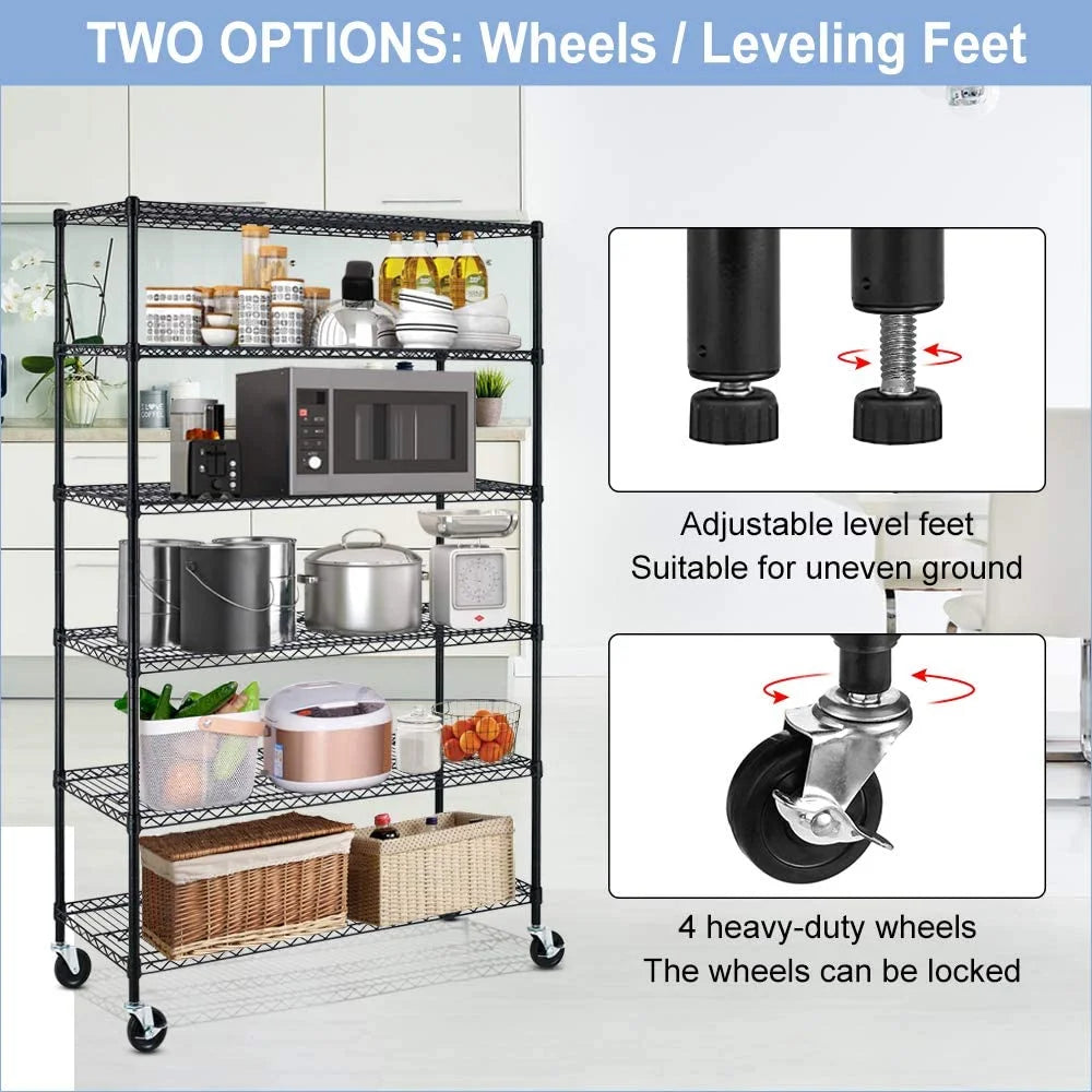 6 Tier Adjustable Wire Shelving Unit with Wheels K8265