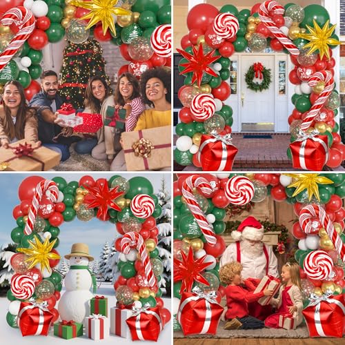 174 pcs Red Green White Metallic Gold Christmas Balloon Garland Arch Kit U8247
