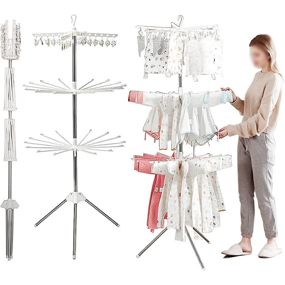 White Stainless Steel 3-Tier Foldable Clothes Drying Rack D520509