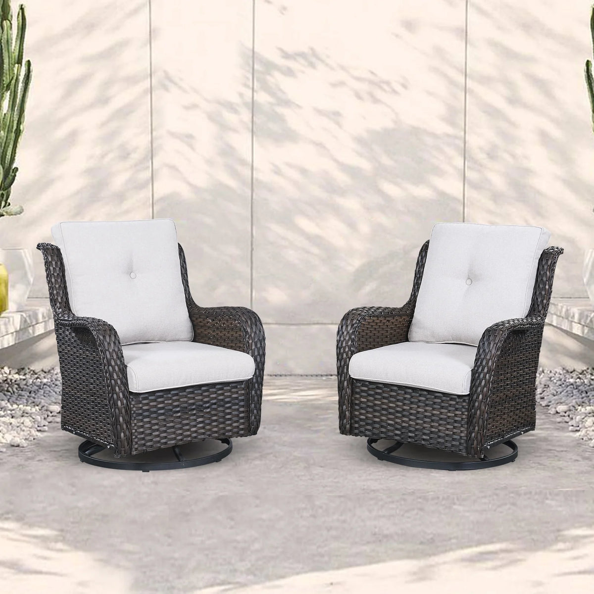 Brown Wicker Swivel Glider Club Chairs Set of 2 S45608