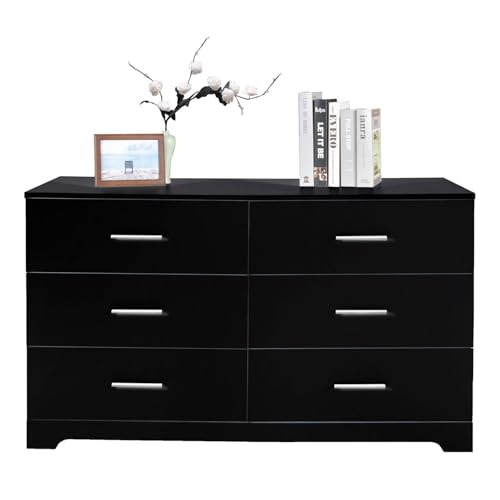 Black 6 Drawer Wood Dresser W930