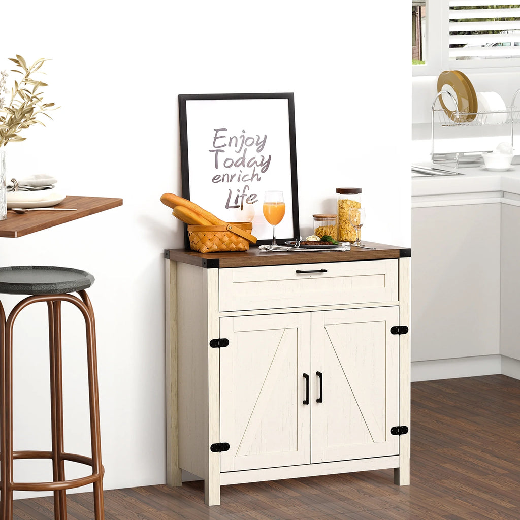 White Wooden Sideboard Buffet Cabinet with Drawer and Adjustable Shelf C64494