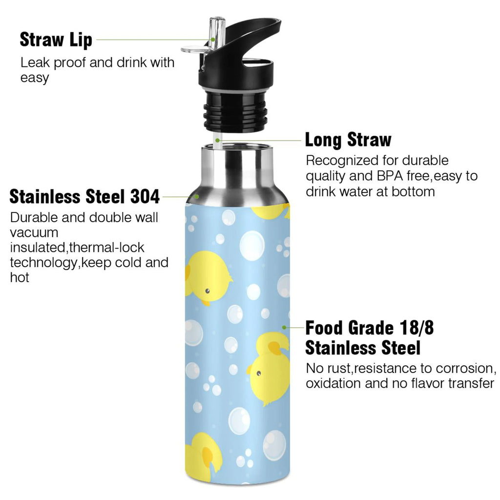 Blue Stainless Steel Insulated Water Bottle with Straw Lid U48279