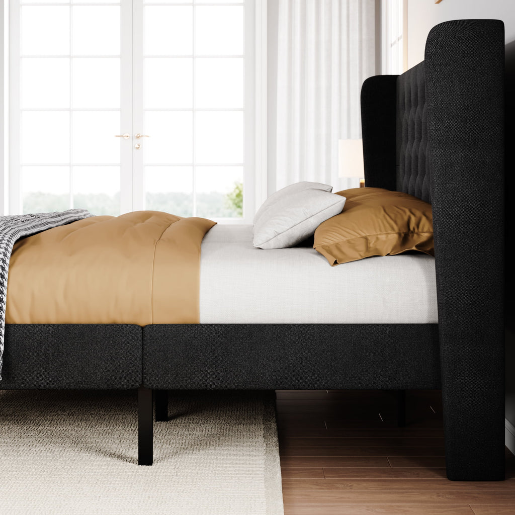 Queen Size Dark Grey Upholstered Platform Bed Frame G563949
