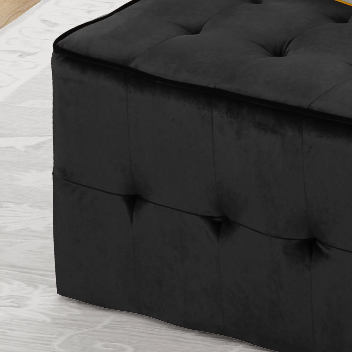 Black Velvet Tufted Ottoman I957