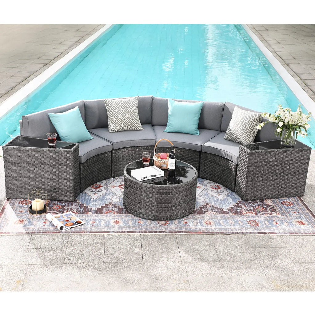 Grey 7-Piece Outdoor Patio Furniture Set with Waterproof Cover H80283