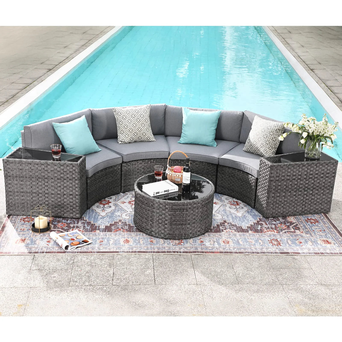 Grey 7-Piece Outdoor Patio Furniture Set with Waterproof Cover H80283