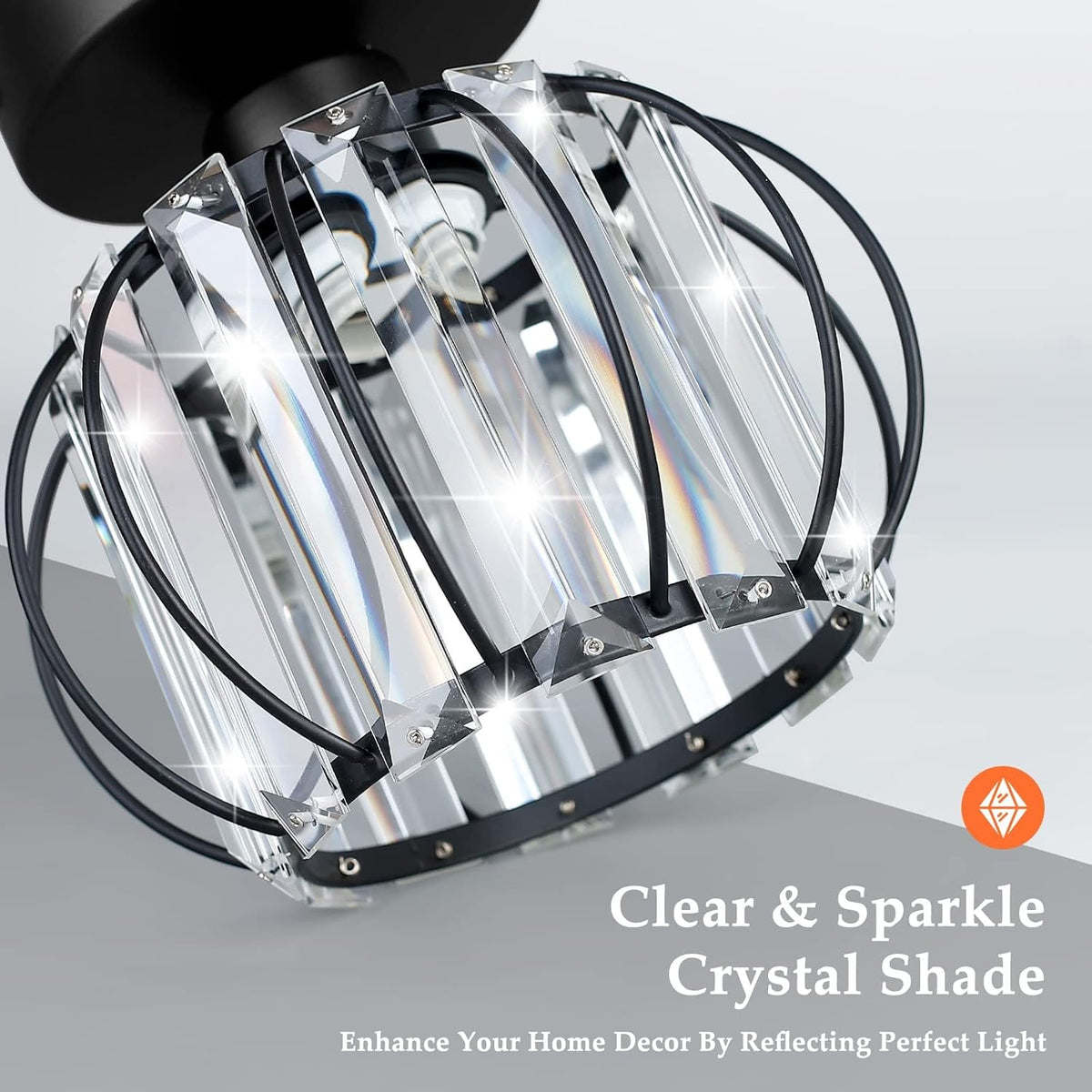 2-Pack Semi Flush Mount Ceiling Light Fixtures Small Crystal Black Metal Cage Indoor Z217