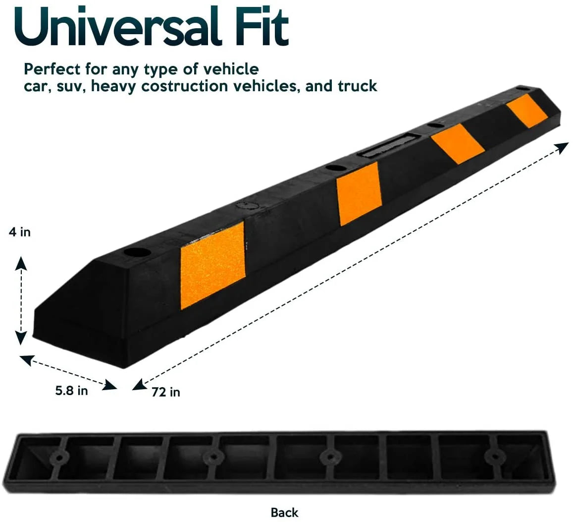 Rubber Parking Curb 72" Black Striped Wheel Stopper with Yellow Reflective Tape W665313