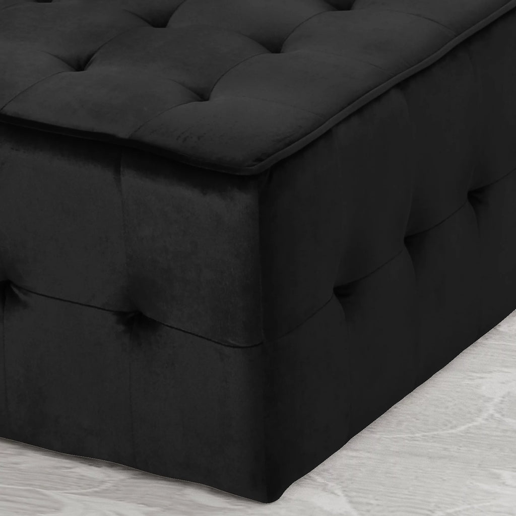 Black Velvet Tufted Ottoman I957