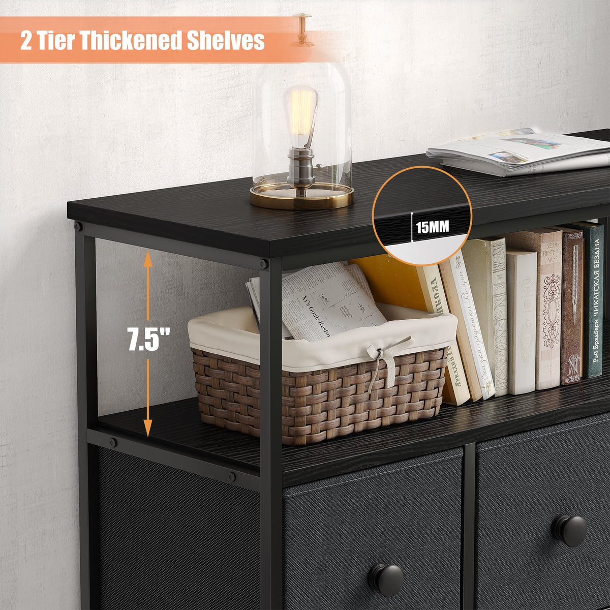 Pink 7 Drawer Fabric Dresser with Wood Shelves W860959