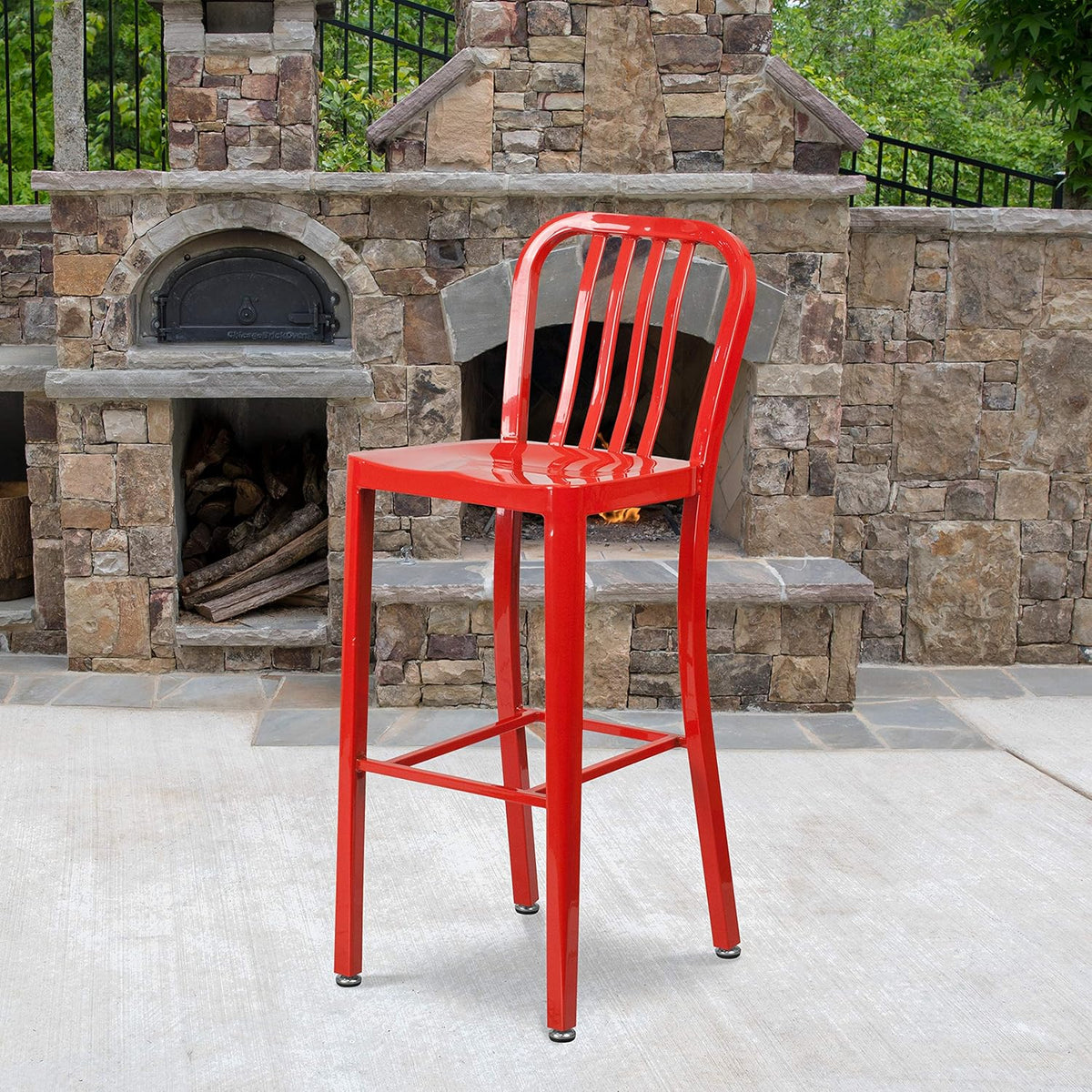 Red Metal Indoor-Outdoor Barstool Y491026