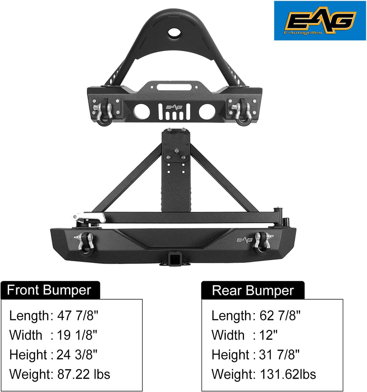Front Bumper Stinger and Rear Bumper with Tire Carrier Bumper Combo J373898