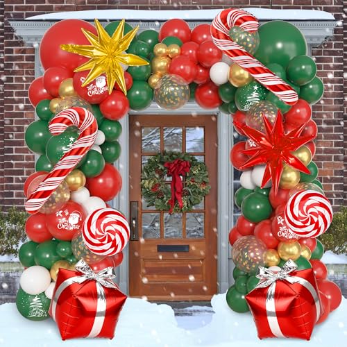 174 pcs Red Green White Metallic Gold Christmas Balloon Garland Arch Kit U8247