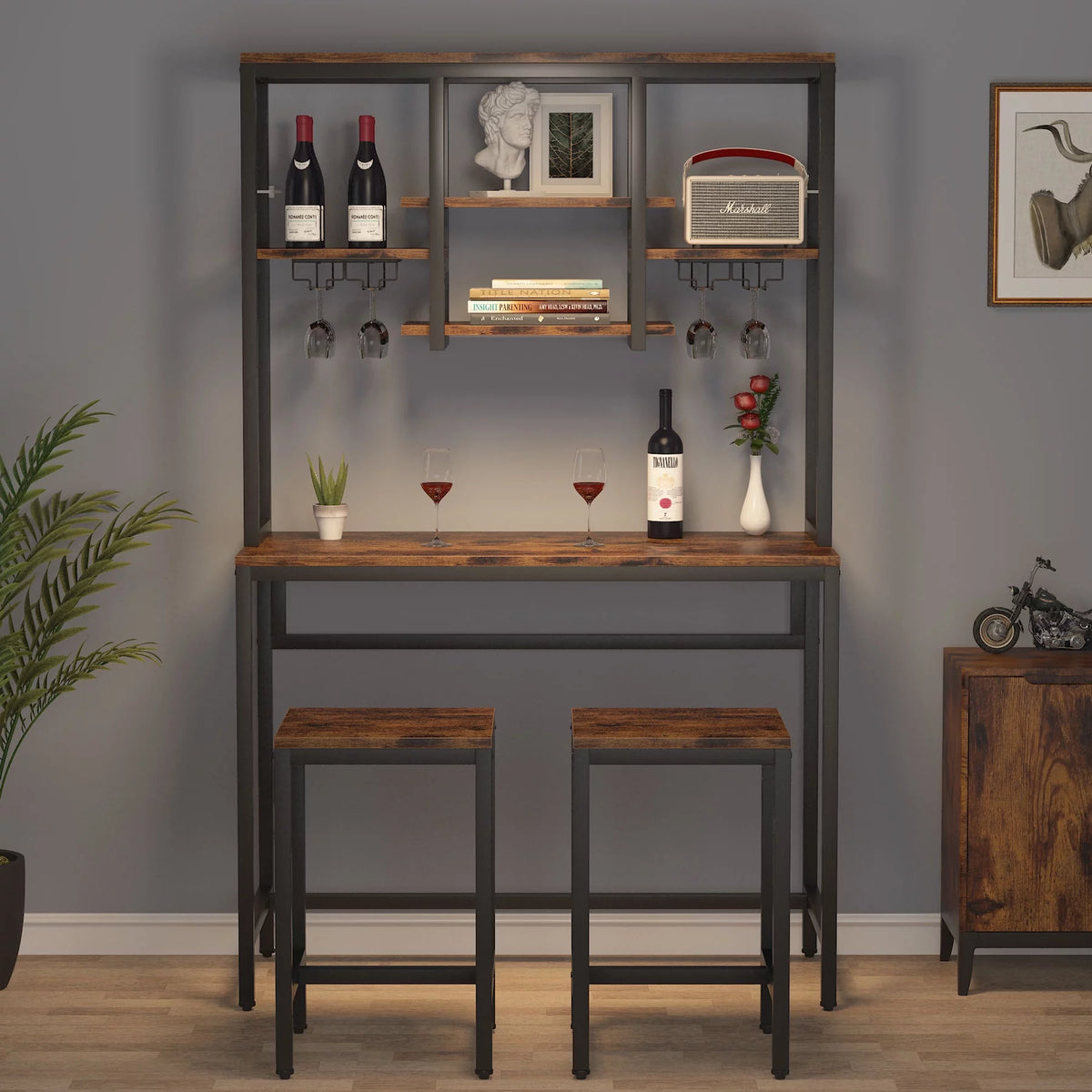 Bar Table and Chairs Set of 2 with Storage L3365