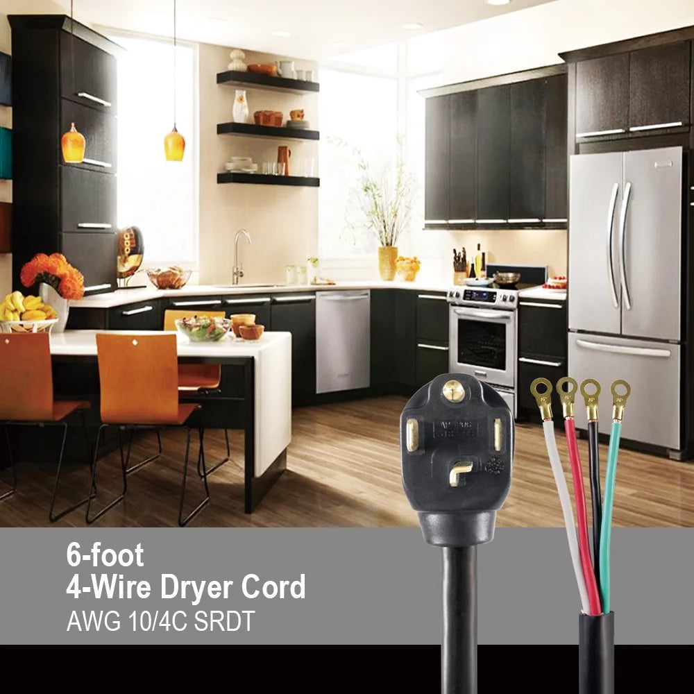 Black 6FT 10AWG 4 Prong Dryer Appliance Cord R888521
