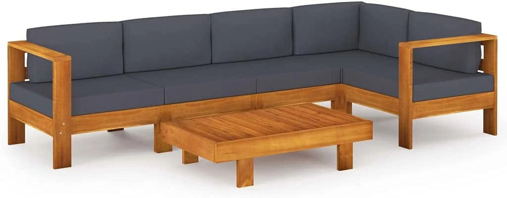 6 Piece Acacia Wood Patio Lounge Set with Dark Gray Cushions T22997
