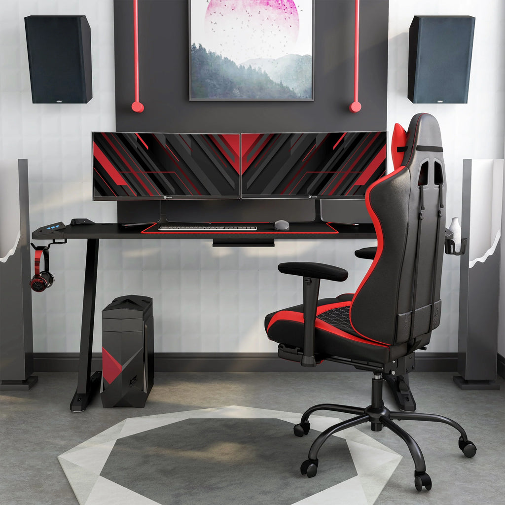 Modern Black Steel Computer Desk with USB F8997