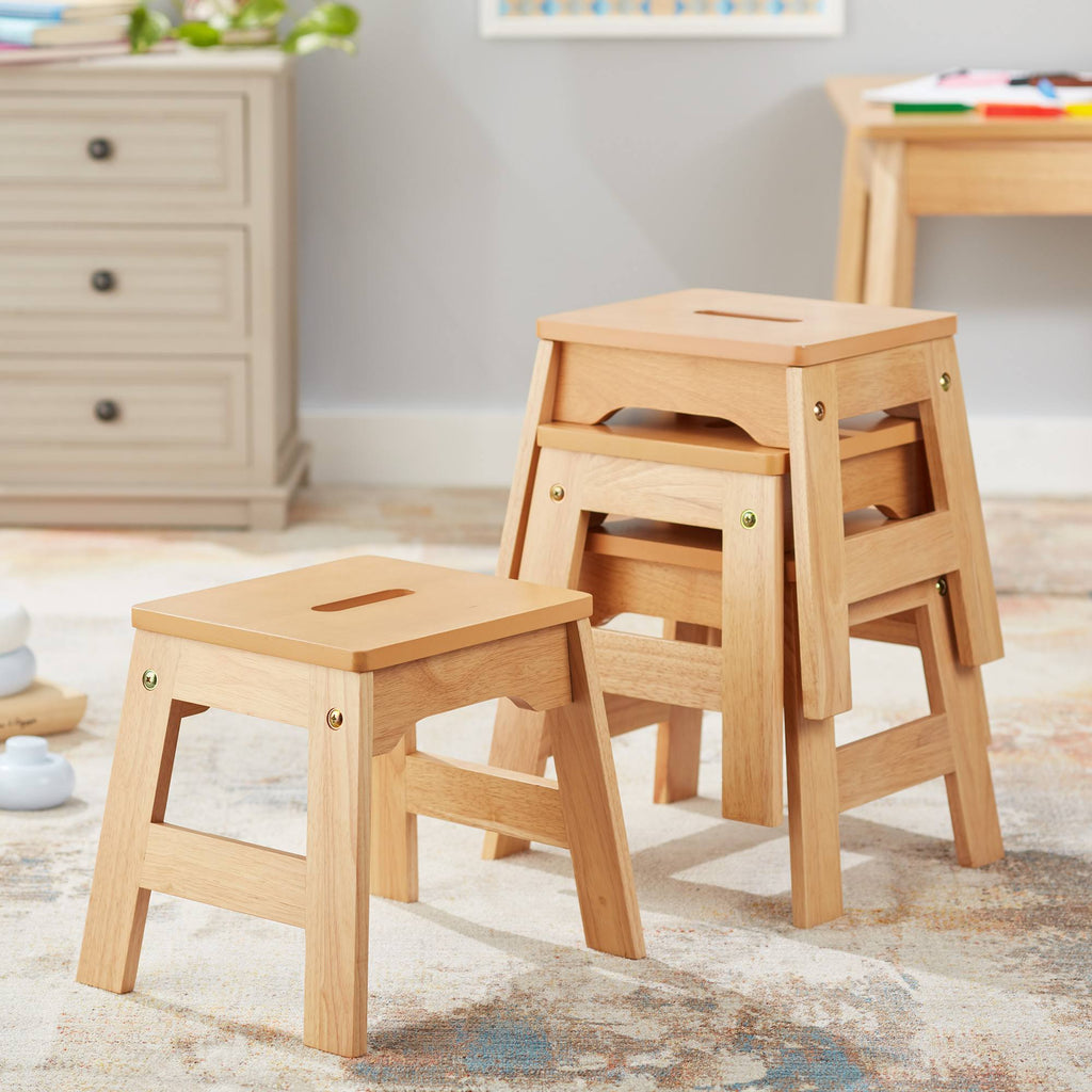 Natural Wooden Stools - Set of 4 A404628