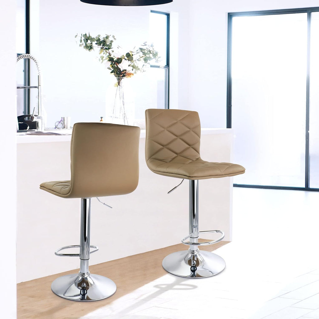 2 Piece Adjustable Faux Leather Bar Stool in Camel with Chrome Base K82540