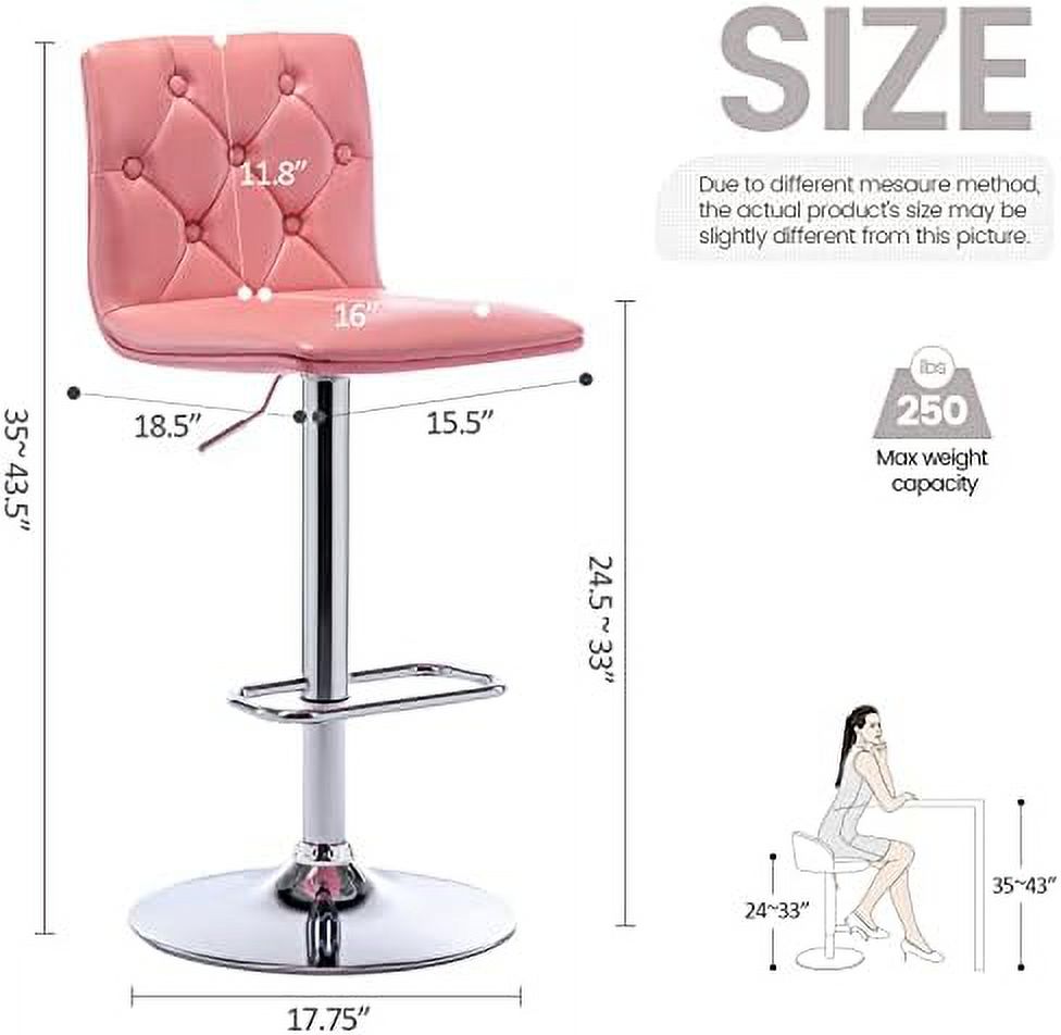 Tufted Adjustable PU Leather Swivel Barstools with Back Armless Counter Height Chairs I8011