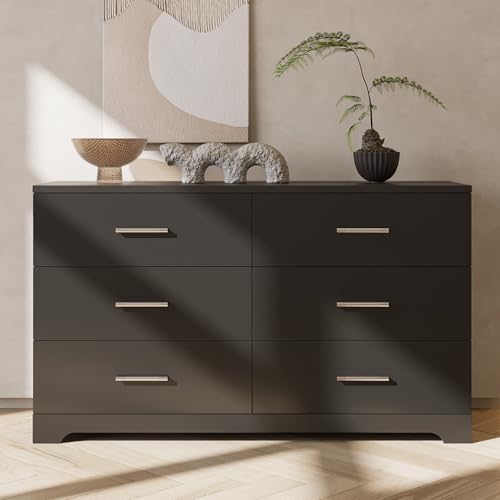 Black 6 Drawer Wood Dresser W930