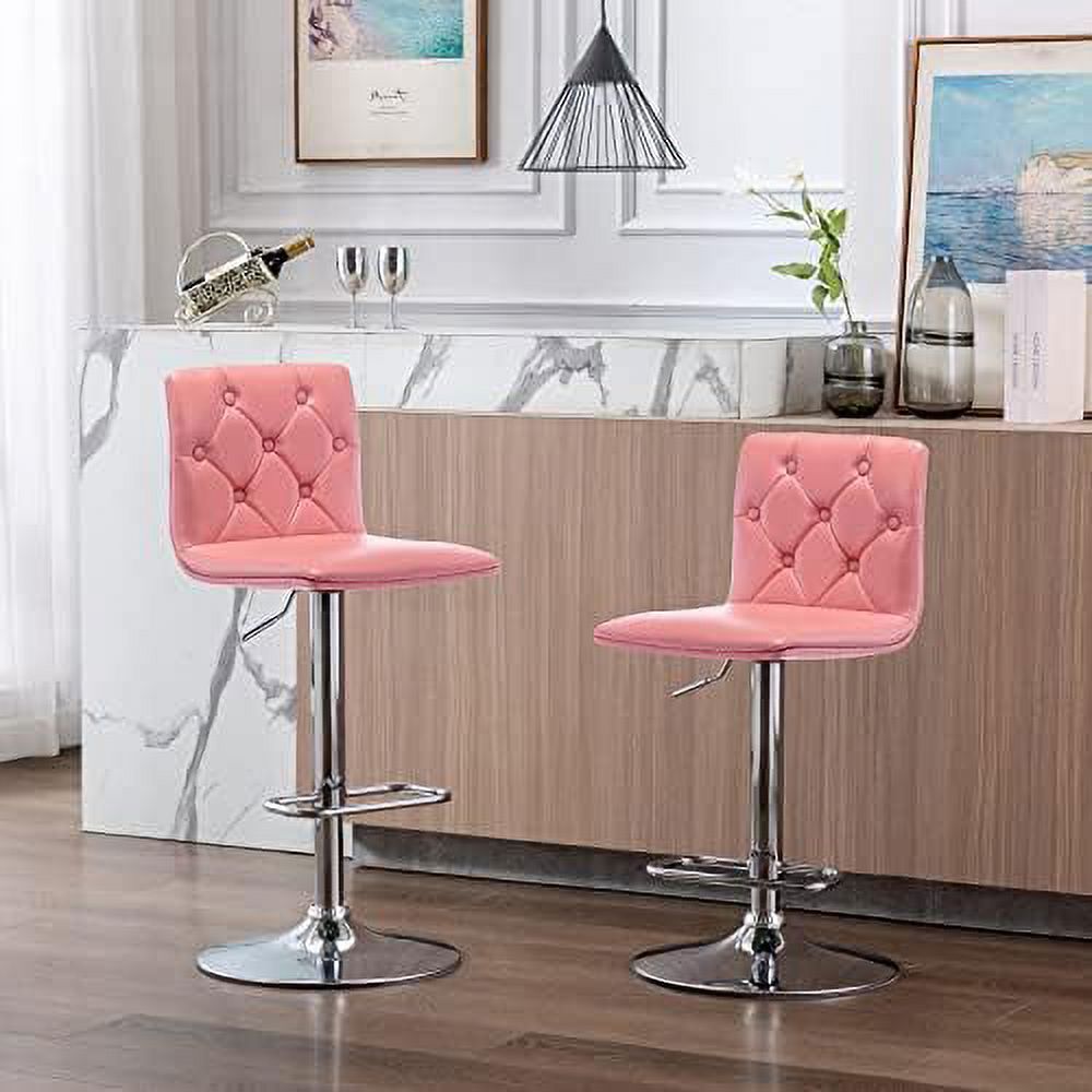Tufted Adjustable PU Leather Swivel Barstools with Back Armless Counter Height Chairs I8011