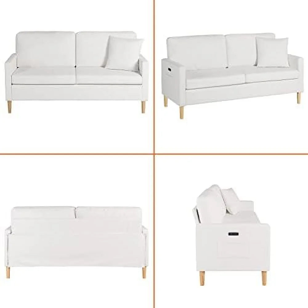White Faux Leather 2-Seat Loveseat Sofa with Pillows A6770