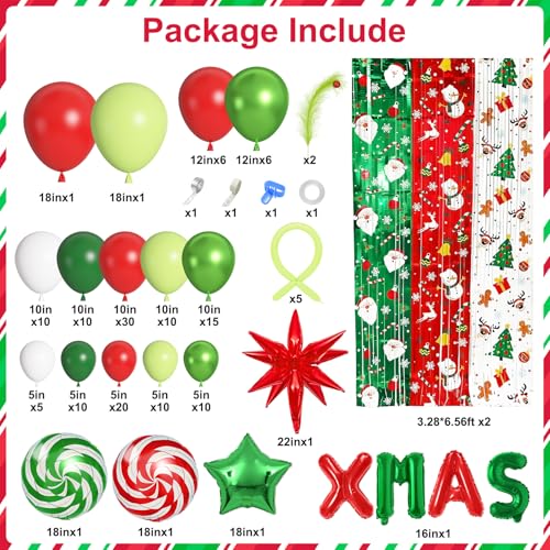 174 pcs Red Green White Metallic Gold Christmas Balloon Garland Arch Kit U8247