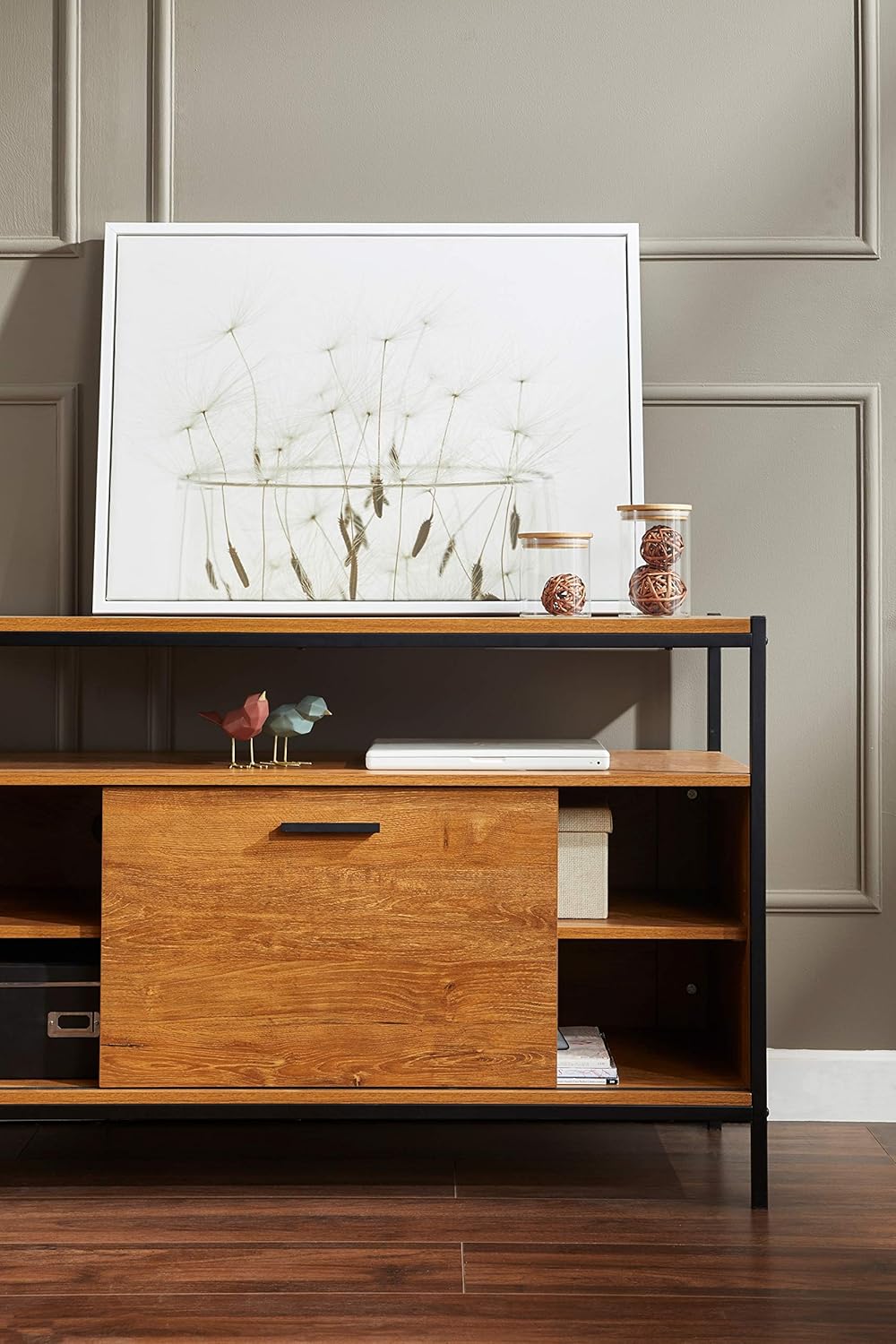Oak Brown 48 Sliding Barn Door TV Media Stand with Storage Shelves Q292