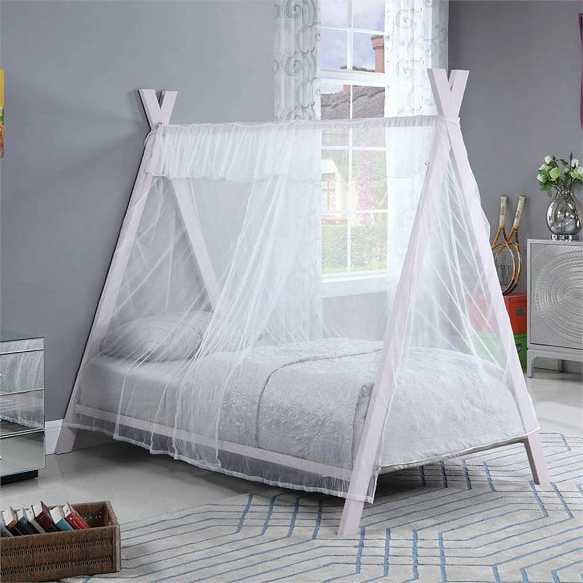 Twin Metal Tent Bed Pink X964629