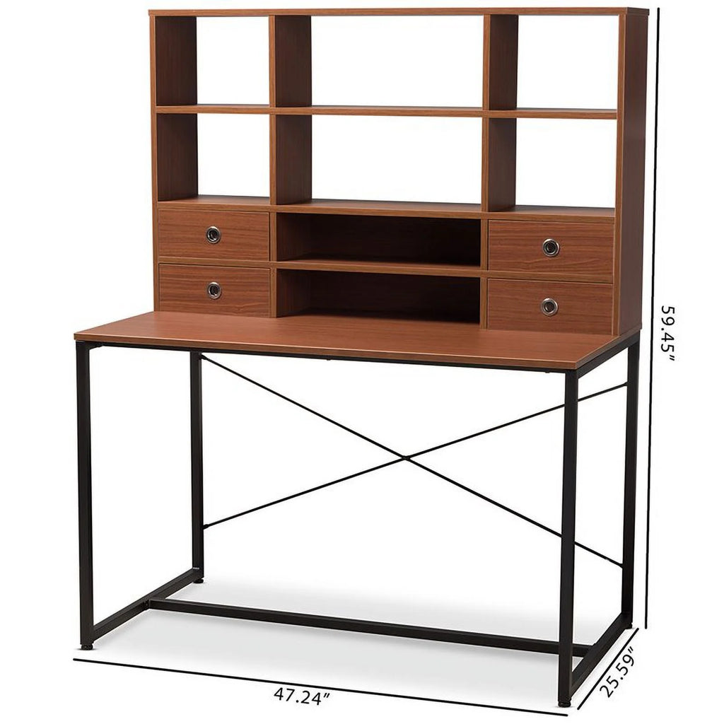 Writing Desk with Bookcase Hutch in Light Brown T795