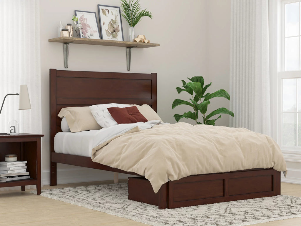 Full Wood Platform Bed Frame with Foot Drawer Storage X88668