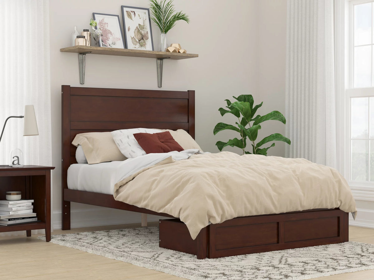 Full Wood Platform Bed Frame with Foot Drawer Storage X88668
