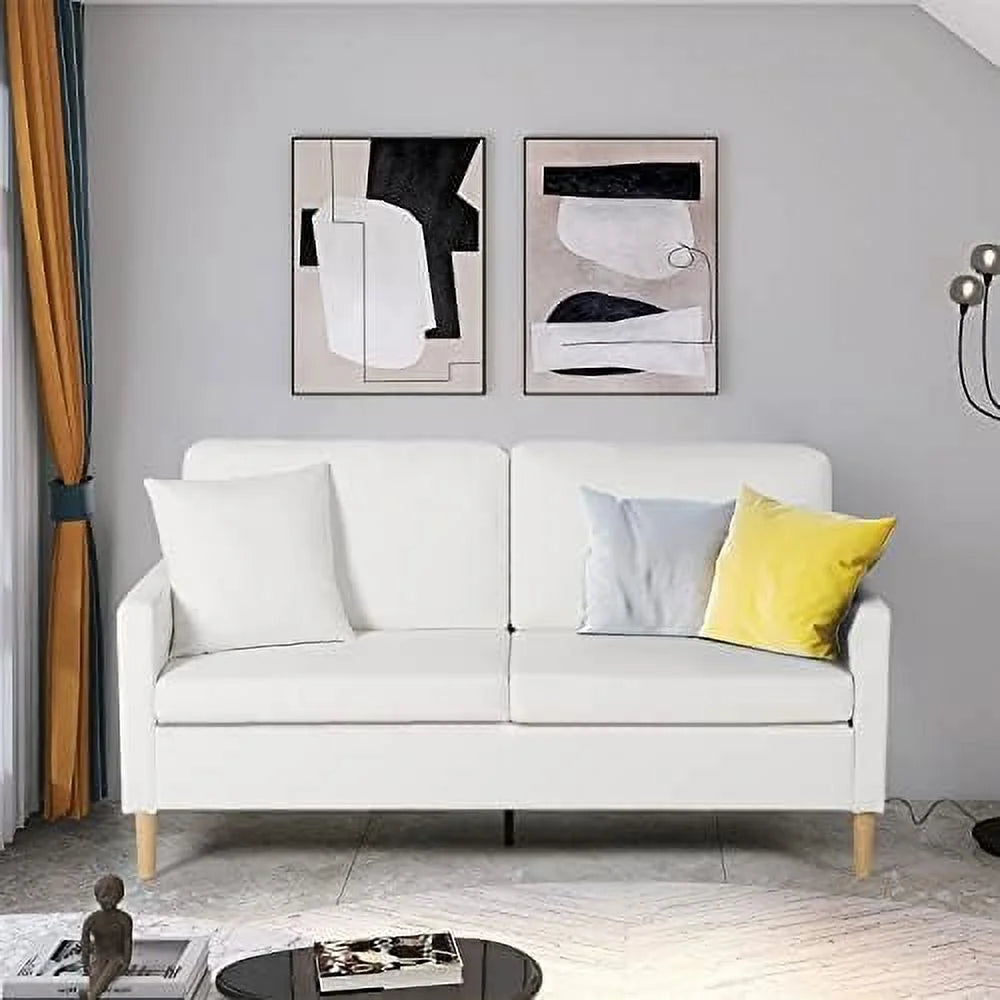 White Faux Leather 2-Seat Loveseat Sofa with Pillows A6770