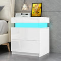 White 2 Drawer High Gloss Nightstand with LED Light G95861