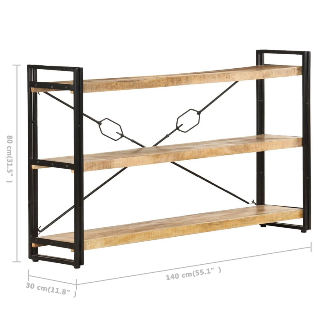3-Tier Mango Wood Bookcase with Storage Shelves Y30228
