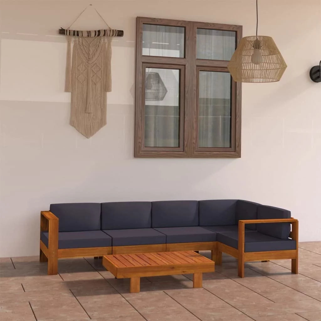 6 Piece Acacia Wood Patio Lounge Set with Dark Gray Cushions T22997