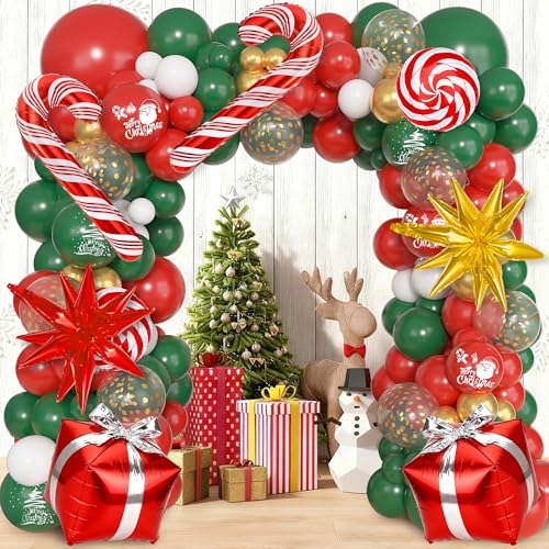 174 pcs Red Green White Metallic Gold Christmas Balloon Garland Arch Kit U8247