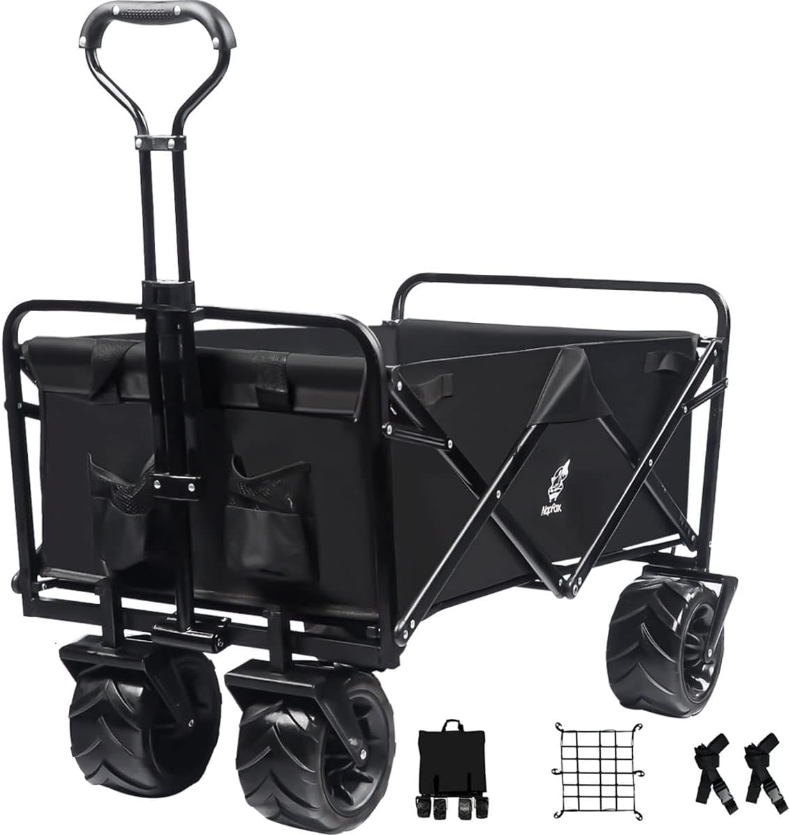 Red Heavy Duty Folding Beach Wagon Cart with Universal Wheels Adjustable Handle M6609