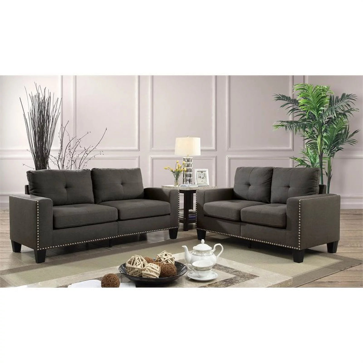 Gray Fabric 2-Piece Sofa Set Z4928