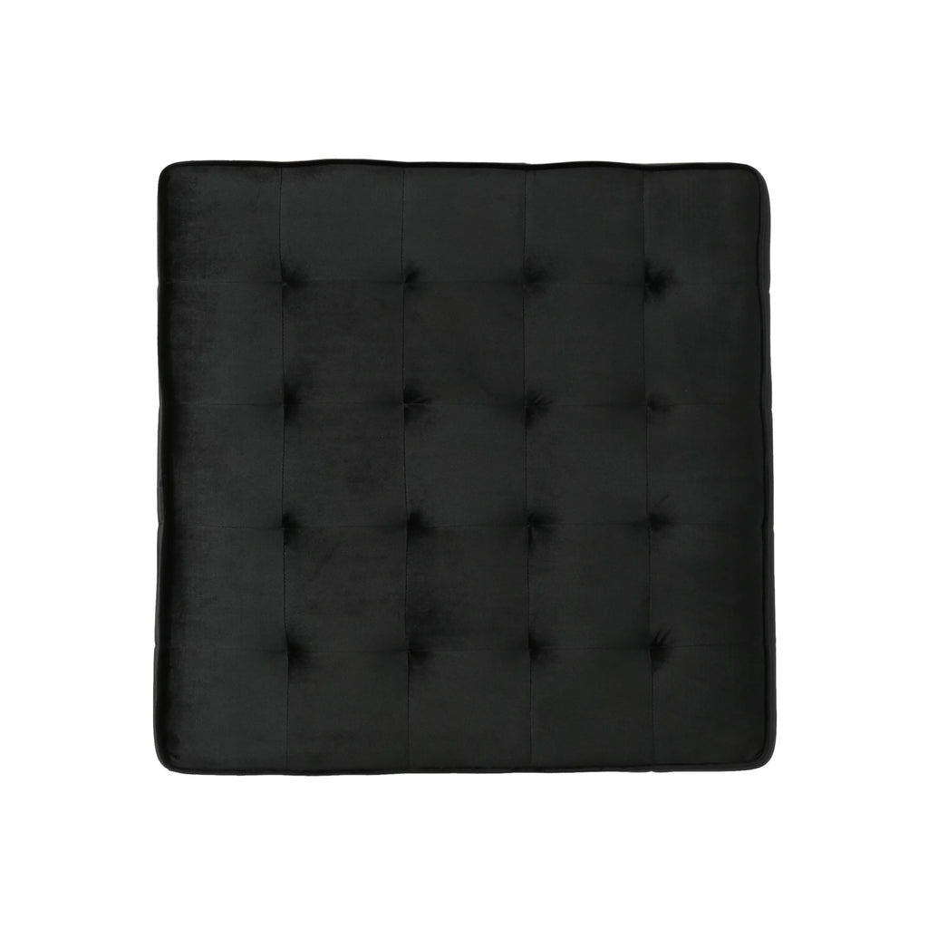 Black Velvet Tufted Ottoman I957