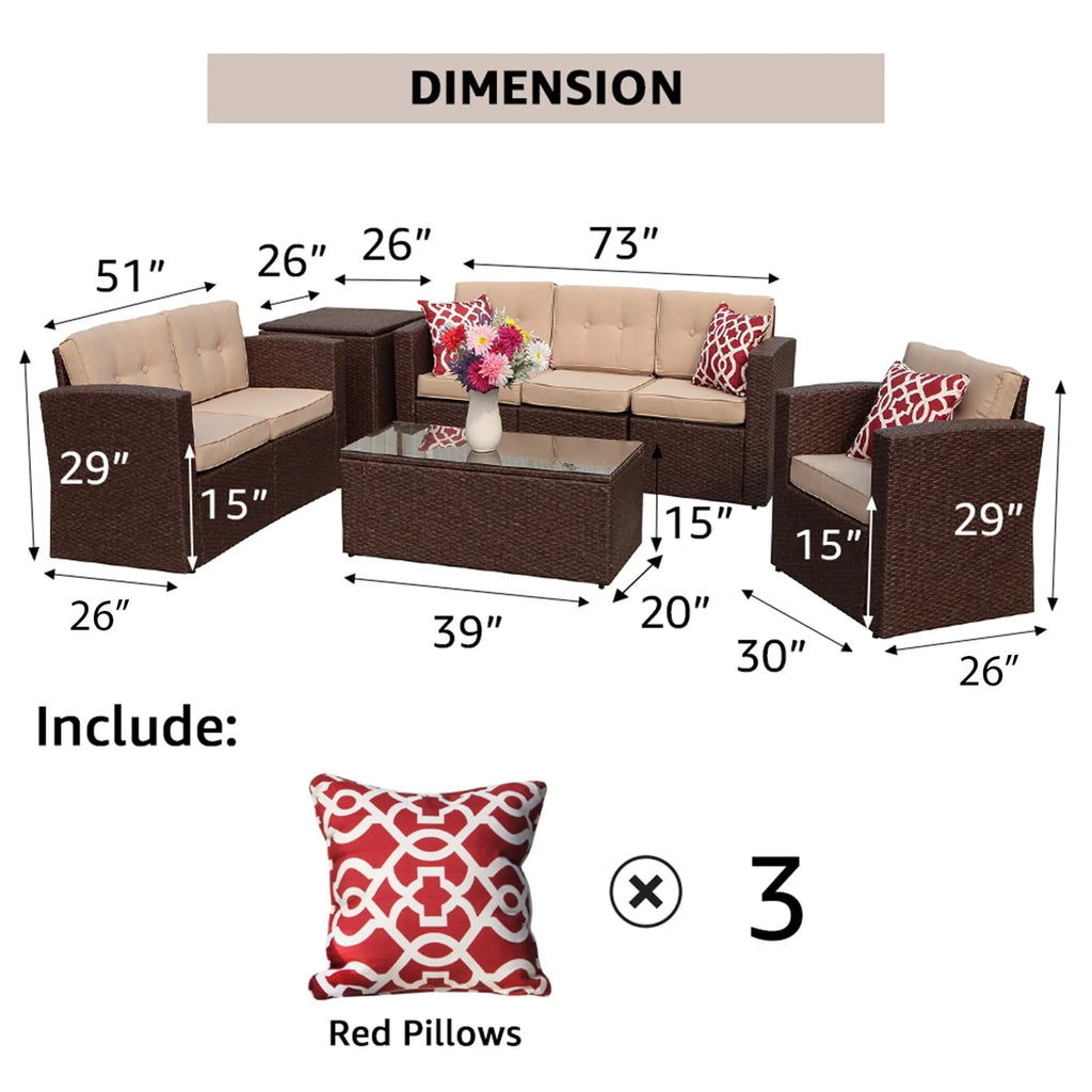 8 Pc Wicker Rattan Outdoor Furniture Set with Storage Box O119