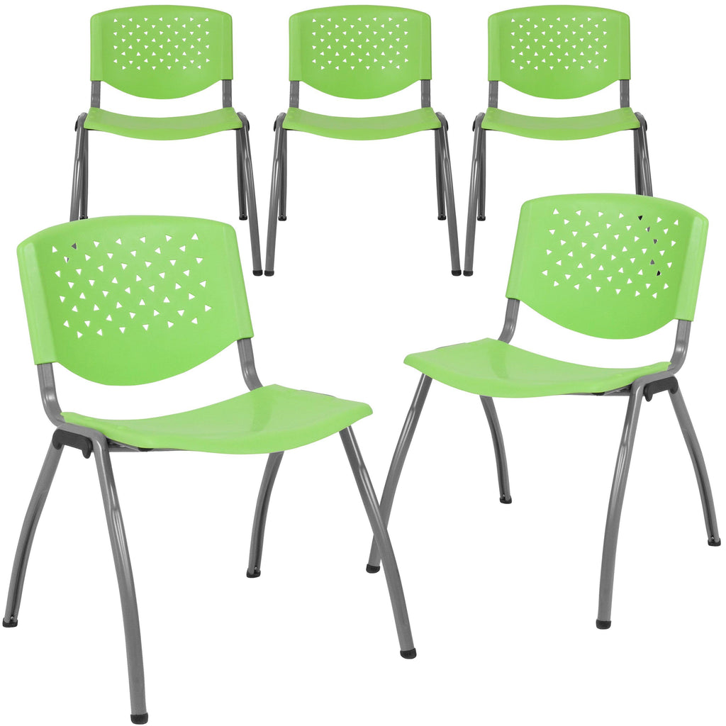Green Plastic Stack Chair with Titanium Frame P8185