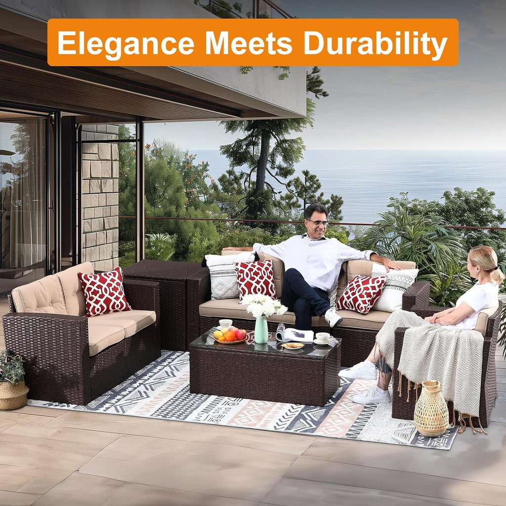 8 Pc Wicker Rattan Outdoor Furniture Set with Storage Box O119