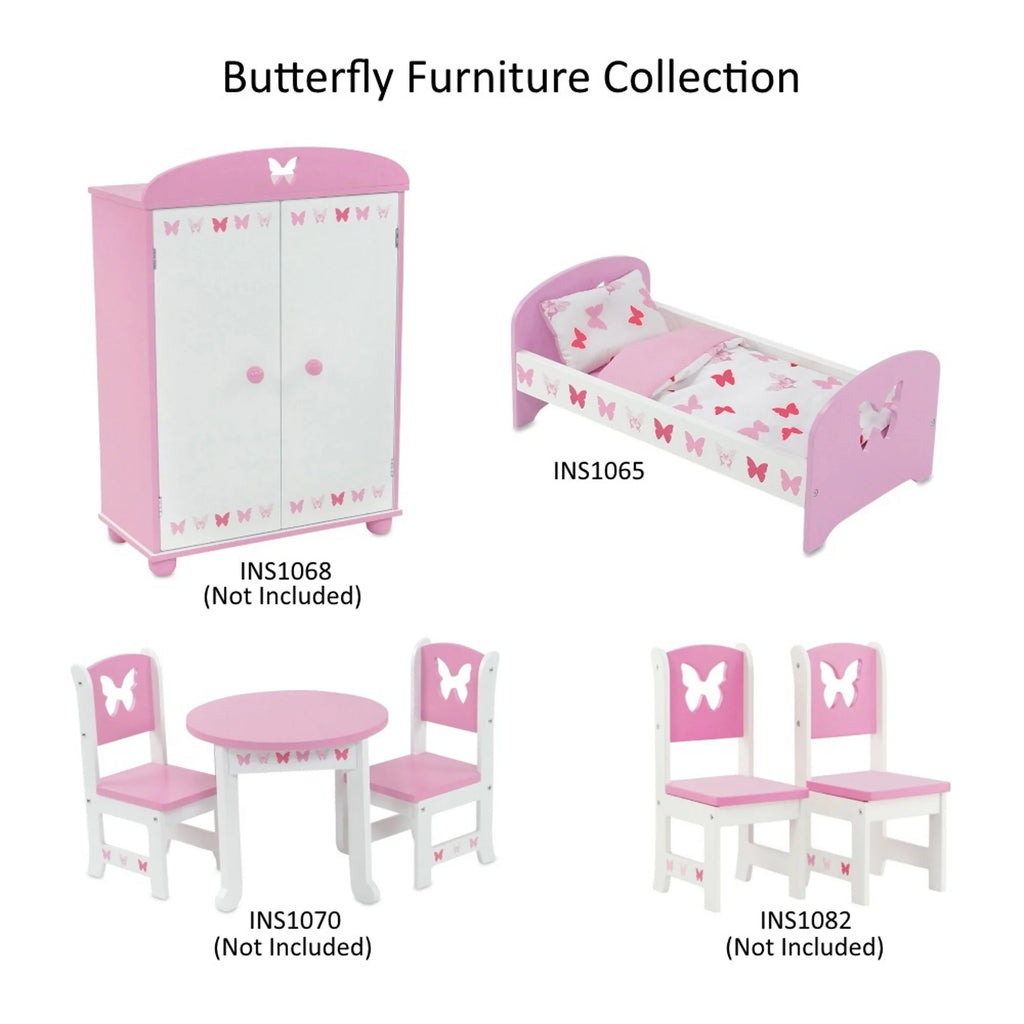 18 Inch Doll Bed with Matching Doll PJs Pajamas and 3 Piece Reversible Doll Bedding Set B3511