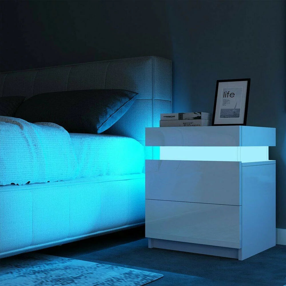 White 2 Drawer High Gloss Nightstand with LED Light G95861