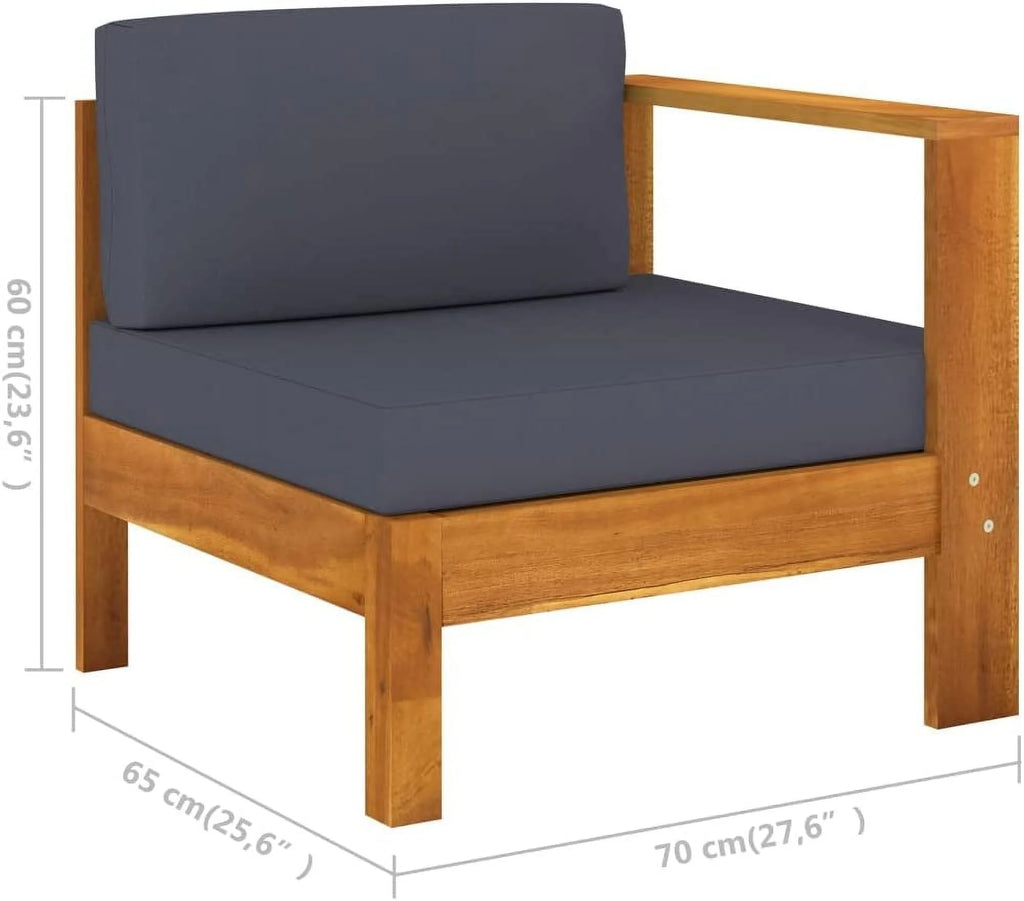 6 Piece Acacia Wood Patio Lounge Set with Dark Gray Cushions T22997